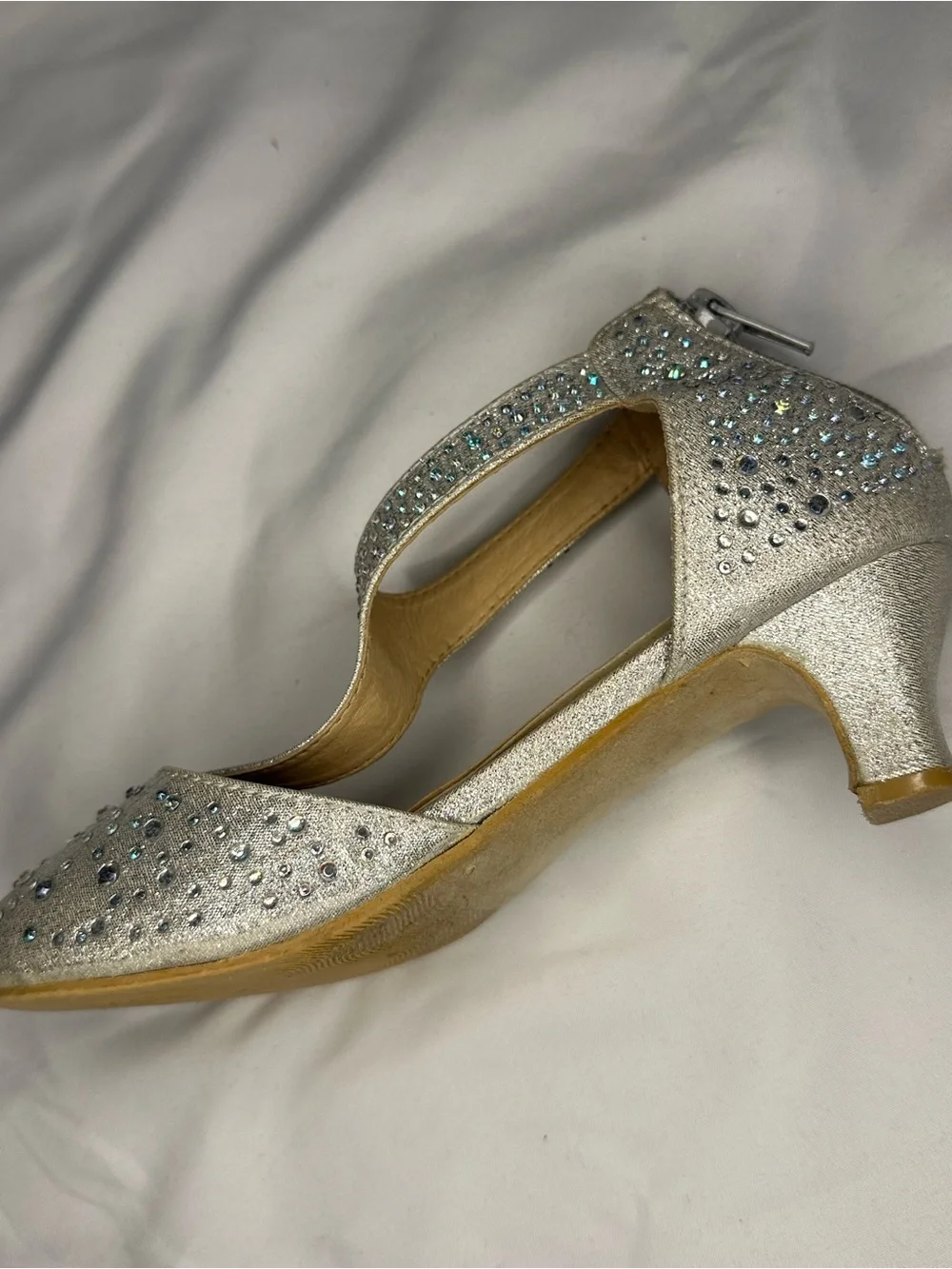 ADORA Silver Crystal-Embellished T-Strap Heels